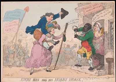 Hver mann har sin hobbyhest, pub. 1784 (håndfarget gravering) av Thomas Rowlandson