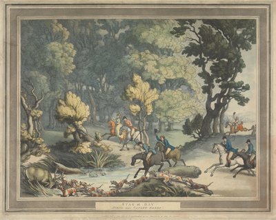 Rævjakt [serie på fire]:  2.  Hjort i trengsel. / Scene i nærheten av Taplow, Berks av Thomas Rowlandson