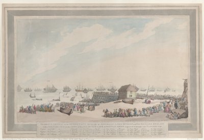 «Det strålende nederlaget for den nederlandske marinen, 10. oktober 1797», av admiralene Lord Duncan og Sir Richard Onslow, med et på stedet tegnet bilde av de seks nederlandske linjeskipene som ble erobret og ført inn til Yarmouth av Thomas Rowlandson