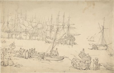 Havnescene av Thomas Rowlandson