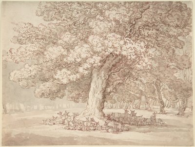 En hjorteflokk under en eik av Thomas Rowlandson