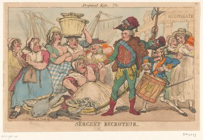 Hertugen av Orléans blant fiskekvinnene, 1789 Sergent Recruiter (tittel på objekt) av Thomas Rowlandson