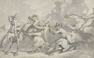 Horsemen Colliding, ca. 1785-90 (penn og blekk med brun vask på papir) av Thomas Rowlandson