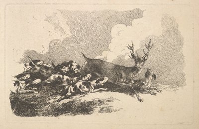 Hunder som jakter en hjort, 1784-88. av Thomas Rowlandson