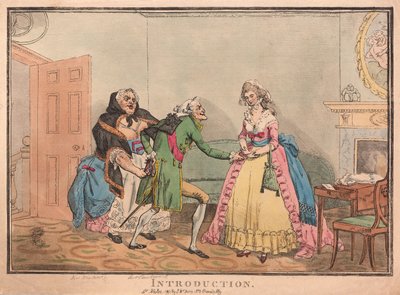 Introduksjon, pub. 1793 (håndfarget gravering) av Thomas Rowlandson