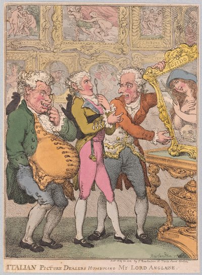 Italienske bildeforhandlere Humbuging My Lord Anglaise, pub. 1812 (håndfarget gravering) av Thomas Rowlandson