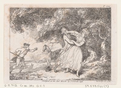Joseph skynder seg for å redde Fanny fra overhengende fare, fra The Adventures of Joseph Andrew..., 1792. av Thomas Rowlandson