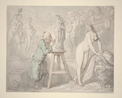 Joseph Nollekens in His Studio, ca. 1810 (blyant, blekk og akvarell på papir) av Thomas Rowlandson