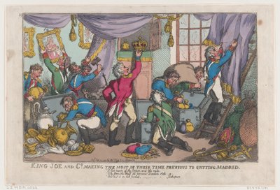 King Joe og Co. Får mest mulig ut av tiden sin før de sluttet i Madrid, ..., 25. september 1808. av Thomas Rowlandson