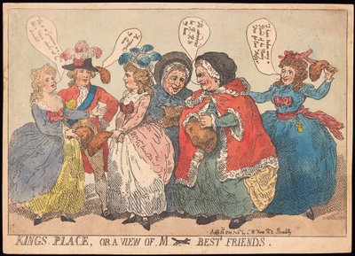 Kings Place, eller utsikt over M ---- Best Friends, pub. 1784 (håndfarget gravering) av Thomas Rowlandson