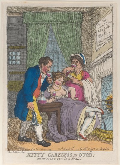 Kitty Careless in Quod eller Waiting for Jew Bail, 28. mars 1811., 28. mars 1811. av Thomas Rowlandson