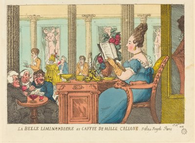 La Belle Limonaudiere på Cafe des Mille Colonnes, Palais Royal, Paris av Thomas Rowlandson
