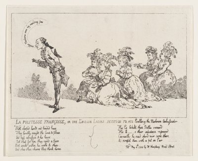 La politesse Françoise, eller The English Ladies Petition to His Excellence the Mushro..., 4. mai 1789. av Thomas Rowlandson