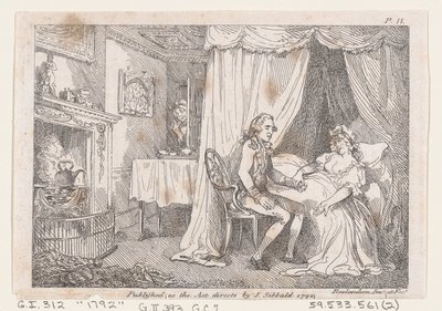 Lady Booby forsøker å forføre den plettfrie Joseph, fra The Adventures of Joseph Andrew..., 1792. av Thomas Rowlandson
