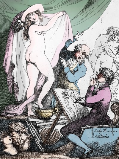 Lady Hamiltons holdninger, ca. 1790 (etsing) (s/h-foto) av Thomas Rowlandson
