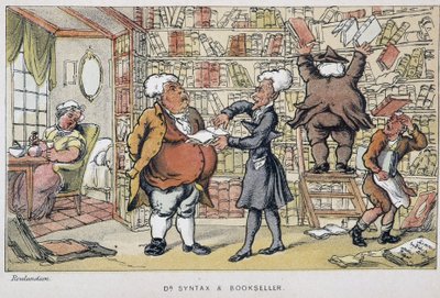 Le docteur et un marchand de livre - i "" Doctor Syntax sine tre turer: på jakt etter den pittoreske trøsten og en kone"" av William Combe, ill. Rowlandson av Thomas Rowlandson