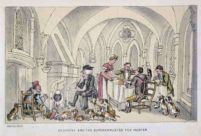 Le docteur à un repas des chasseurs - i "" Doctor Syntax sine tre turer: på jakt etter den pittoreske trøsten og en kone"" av William Combe, ill. Rowlandson av Thomas Rowlandson