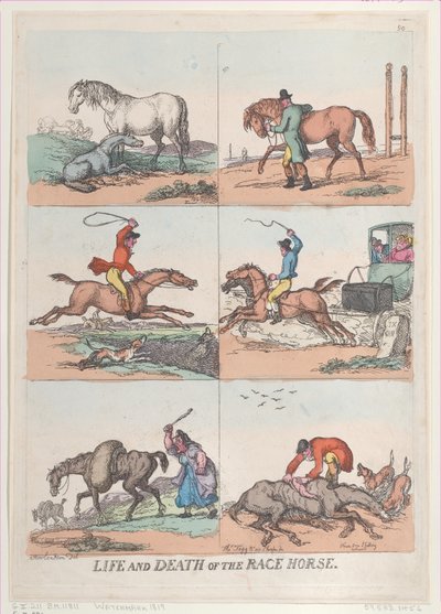 Løpshestens liv og død, [25. september 1811], opptrykk., [25. september 1811], opptrykk. av Thomas Rowlandson