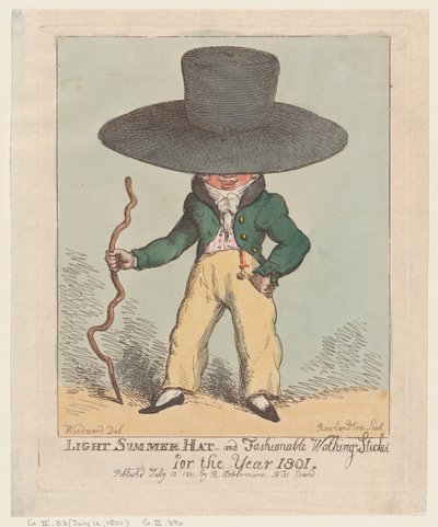 Lett sommerhatt og fasjonable spaserstokker for året 1801, 10. juli 1801., 10. juli 1801. av Thomas Rowlandson