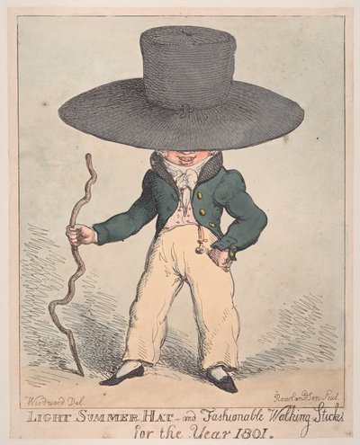 Lett sommerhatt og fasjonable spaserstokker for året 1801, 10. juli 1801., 10. juli 1801. av Thomas Rowlandson
