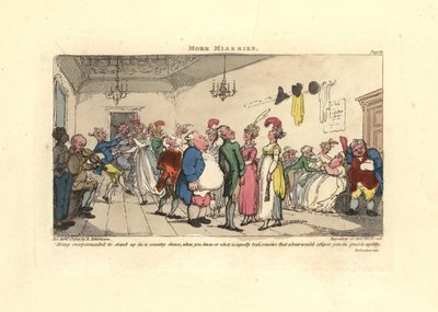 Mann flau over å bli tvunget til å danse på en countrydans. av Thomas Rowlandson