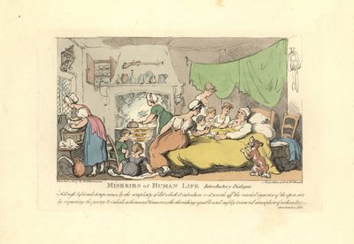 Mann i sin syke seng omgitt av kjærlige kone, barn og mai av Thomas Rowlandson