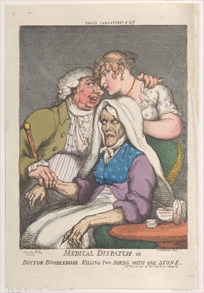 Medisinsk utsendelse eller dobbeldose dreper to fugler med én stein, november..., 20. november 1810. av Thomas Rowlandson