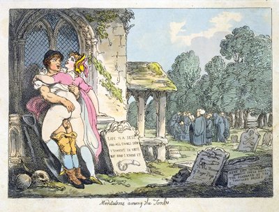 Meditasjoner blant gravene (farge litho) av Thomas Rowlandson