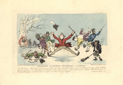 Menn som faller på skøyter, en annen faller gjennom isen osv. av Thomas Rowlandson