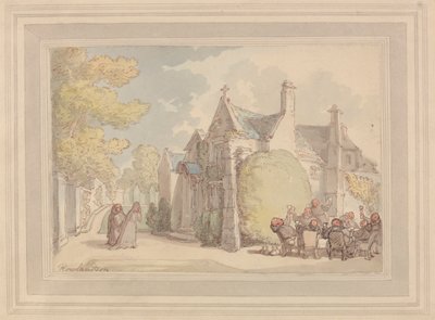 Munker karerer seg utenfor et kloster av Thomas Rowlandson