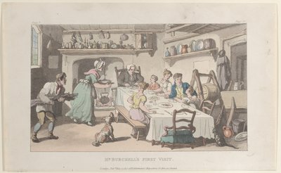Mr. Burchells første besøk, fra The Vicar of Wakefield, 1. mai 1817., 1. mai 1817. av Thomas Rowlandson
