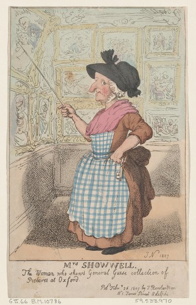 Fru Showell, kvinnen som viser General Guises bildesamling på O..., 26. februar 1807. av Thomas Rowlandson