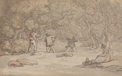 Å sette opp et nett i et laksebasseng av Thomas Rowlandson