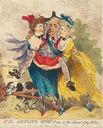 Nil Amplius Opto Jeg er på toppen av mine ønsker, pub. 1780 (håndfarget gravering av Thomas Rowlandson