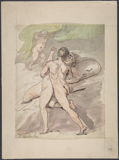 Et nakent par som omfavner hverandre av Thomas Rowlandson