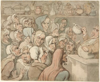 Old Maids på et salg av kuriositeter. av Thomas Rowlandson
