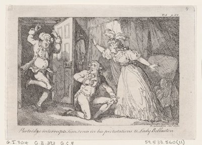 Partridge avbryter Tom Jones i sine protester til Lady Bellaston, fra The History o..., 1792. av Thomas Rowlandson