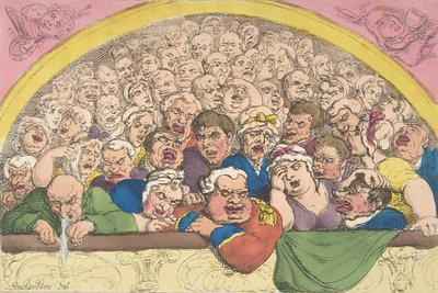 Duehull. A Convent Garden Contrivance to Coop up the Gods, 20. februar ..., 20. februar 1811. av Thomas Rowlandson