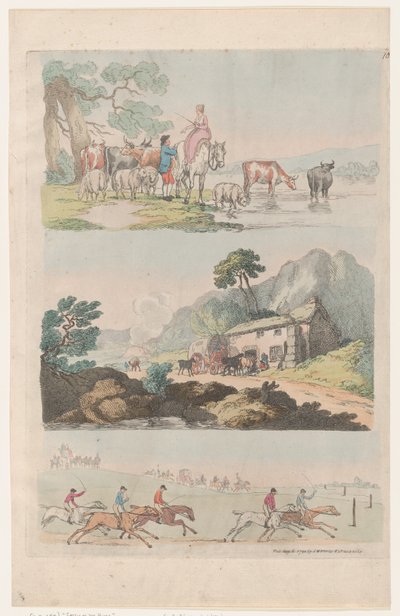 Plate 10, konturer av figurer, landskap og storfe...til bruk for elever, ..., 6. august 1790. av Thomas Rowlandson