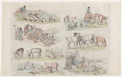 Plate 11, konturer av figurer, landskap og storfe...til bruk for elever..., 31. januar 1791. av Thomas Rowlandson