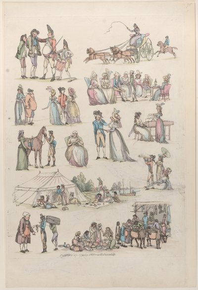 Plate 7, konturer av figurer, landskap og storfe...til bruk for elever, Ju..., 27. juni 1790. av Thomas Rowlandson
