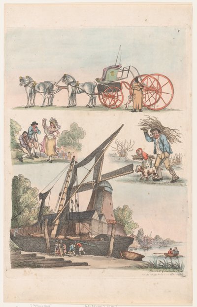 Plate 9, omriss av figurer, landskap og storfe...til bruk for elever,..., 20. januar 1791. av Thomas Rowlandson