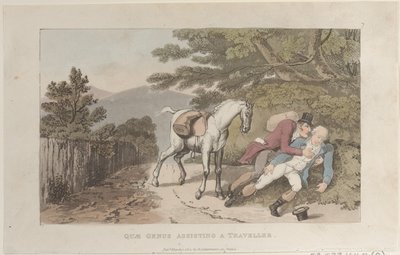 Quae Genus Assisting a Traveler, fra The History of Johnny Quae Genus, The Litt..., 1. mars 1822. av Thomas Rowlandson