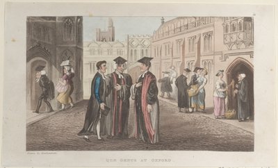 Quae Genus at Oxford, fra The History of Johnny Quae Genus, The Little Found..., 1. november, av Thomas Rowlandson