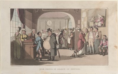 Quae Genus in Search of Service, fra The History of Johnny Quae Genus, The Lit..., 1. august 1821. av Thomas Rowlandson