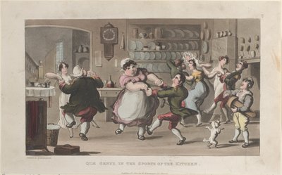 Quae Genus, in the Sports of the Kitchen, fra The History of Johnny Quae Genus..., 1. august 1821. av Thomas Rowlandson
