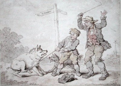 Rusty Bacon (Pigheadedness and Persuasion) (blekk og akvarell på papir) av Thomas Rowlandson