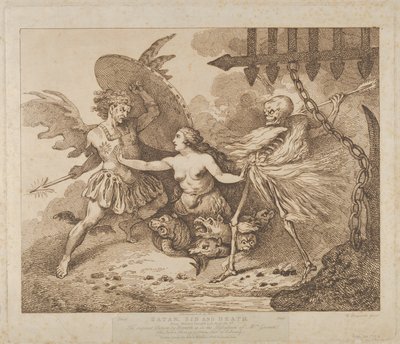 Satan, synd og død Paradise Lost, bok den andre, etter 1790., etter 1790. av Thomas Rowlandson
