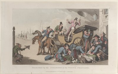 Søkt av Douaniers on the French Frontiers, fra Journal of Sentimental Travels i..., 1821. av Thomas Rowlandson
