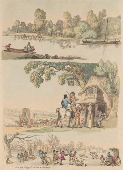 Sett med seksten: konturer av figurer og landskap av Thomas Rowlandson